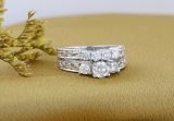 1.50 Carat (ctw) 14K White Gold Round Cut Diamond Ladies Vintage 3 Stone Bridal Engagement Ring With Matching 4 Stone Wedding Band Set 1 1/2 CT