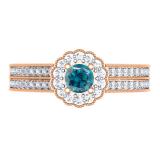 0.50 Carat (ctw) 10K Rose Gold Round Blue & White Diamond Ladies Bridal Halo Style Cluster Engagement Ring 1/2 CT