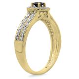 0.50 Carat (ctw) 10K Yellow Gold Round Blue & White Diamond Ladies Bridal Halo Style Cluster Engagement Ring 1/2 CT