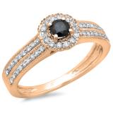 0.50 Carat (ctw) 14K Rose Gold Round Blue & White Diamond Ladies Bridal Halo Style Cluster Engagement Ring 1/2 CT