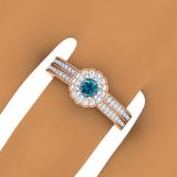 0.50 Carat (ctw) 14K Rose Gold Round Blue & White Diamond Ladies Bridal Halo Style Cluster Engagement Ring 1/2 CT
