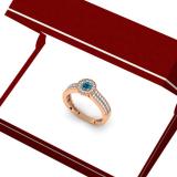 0.50 Carat (ctw) 14K Rose Gold Round Blue & White Diamond Ladies Bridal Halo Style Cluster Engagement Ring 1/2 CT