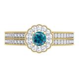 0.50 Carat (ctw) 14K Yellow Gold Round Blue & White Diamond Ladies Bridal Halo Style Cluster Engagement Ring 1/2 CT