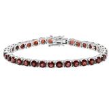 15.00 Carat (ctw) Sterling Silver Real Round Cut Garnet Ladies Tennis Bracelet