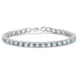 15.00 Carat (ctw) Sterling Silver Real Round Cut Aquamarine Ladies Tennis Bracelet