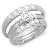 0.05 Carat (ctw) 10K White Gold Round White Diamond Men & Women's Engagement Ring Trio Bridal Set