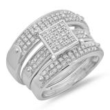 0.40 Carat (ctw) Sterling Silver Round White Diamond Men & Womens Micro Pave Engagement Ring Trio Bridal Set