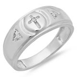 0.04 Carat (ctw) Sterling Silver Round Cut White Diamond Men's 3-Stone Anniversary Cross Ring Wedding Band