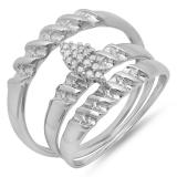 0.11 Carat (ctw) Sterling Silver Round White Diamond Men's & Women's Cluster Engagement Ring Trio Bridal Set