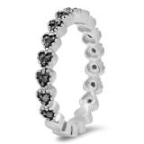 0.23 Carat (ctw) Sterling Silver Round Black Diamond Ladies Heart Wedding Ring Band 1/4 CT