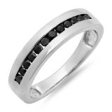 0.50 Carat (ctw) Sterling Silver Real Black Round Diamond Men's Channel Set Anniversary Wedding Band 1/2 CT