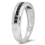 0.50 Carat (ctw) Sterling Silver Real Black Round Diamond Men's Channel Set Anniversary Wedding Band 1/2 CT