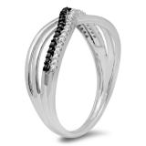 0.15 Carat (ctw) Sterling Silver Round White and Black Diamond Ladies Swirl Wedding Anniversary Band Ring
