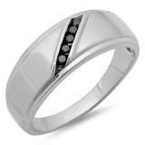 0.13 Carat (ctw) Sterling Silver Round Black Diamond Men's 5 Stone Wedding Anniversary Band