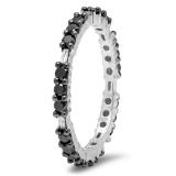 0.84 Carat (ctw) Sterling Silver Round & Baguette Black & White Diamond Ladies Eternity Anniversary Stackable Ring Wedding Band 3/4 CT