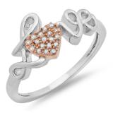 0.05 Carat (ctw) Sterling Silver Round White Diamond Ladies Promise Two Tone Heart Love Engagement Ring
