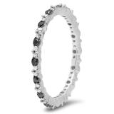 0.39 Carat (ctw) Sterling Silver Round Black & White Diamond Ladies Eternity Anniversary Stackable Ring Wedding Band