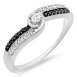 0.26 Carat (ctw) Sterling Silver Round White & Black Diamond Ladies Swirl Twisted Promise Engagement Bridal Ring 1/4 CT