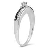 0.26 Carat (ctw) Sterling Silver Round White & Black Diamond Ladies Swirl Twisted Promise Engagement Bridal Ring 1/4 CT