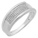 0.20 Carat (ctw) Sterling Silver Round White Diamond Men's Micro Pave Hip Hop Wedding Band 1/5 CT