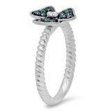 0.25 Carat (ctw) Sterling Silver Round Blue & White Diamond Ladies Cocktail Right Hand Flower Ring 1/4 CT