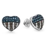 0.33 Carat (ctw) Sterling Silver Round White Blue & Champagne Diamond Ladies Heart Shape Fashion Earrings 1/3 CT