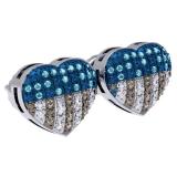 0.33 Carat (ctw) Sterling Silver Round White Blue & Champagne Diamond Ladies Heart Shape Fashion Earrings 1/3 CT