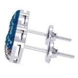 0.33 Carat (ctw) Sterling Silver Round White Blue & Champagne Diamond Ladies Heart Shape Fashion Earrings 1/3 CT