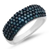 1.00 Carat (ctw) Sterling Silver Round Blue Diamond Ladies Wedding Anniversary Band Ring 1 CT