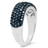 1.00 Carat (ctw) Sterling Silver Round Blue Diamond Ladies Wedding Anniversary Band Ring 1 CT