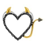0.07 Carat (ctw) Sterling Silver Round Black Diamond Two Tone Heart Ladies Devil Pendant