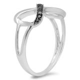 0.10 Carat (ctw) Sterling Silver Round Black Diamond Ladies Promise Two Double Heart Infinity Love Engagement Ring 1/10 CT