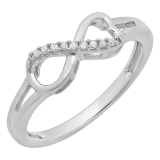 0.05 Carat (ctw) Sterling Silver Round White Diamond Ladies Promise Two Double Heart Infinity Love Engagement Ring