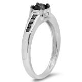0.50 Carat (ctw) Sterling Silver Princess & Round Black Diamond Ladies Solitaire With Accents Bridal Engagement Ring 1/2 CT