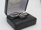 0.10 Carat (ctw) Sterling Silver Round Cut White Diamond Men's & Women's Engagement Ring Trio Bridal Fashion Wedding Band Set 1/10 CT