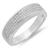 0.25 Carat (ctw) Sterling Silver Round White Diamond Men's Micro Pave Hip Hop Wedding Band 1/4 CT