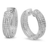 0.36 Carat (ctw) Sterling Silver Round White Diamond Ladies Micro Pave Hoop Earrings 1/3 CT
