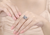 0.24 Carat (ctw) Sterling Silver Round Black & White Diamond Butterfly Cocktail Right Hand Ring 1/4 CT