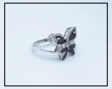 0.24 Carat (ctw) Sterling Silver Round Black & White Diamond Butterfly Cocktail Right Hand Ring 1/4 CT