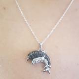 0.12 Carat (ctw) Sterling Silver White & Black Diamond Ladies Double Dolphin Pendant