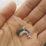 0.12 Carat (ctw) Sterling Silver White & Black Diamond Ladies Double Dolphin Pendant
