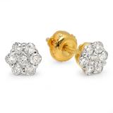 0.52 Carat (ctw) Yellow Gold Plated Sterling Silver Round White Diamond Ladies Cluster Flower Earrings 1/2 CT