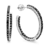 0.12 Carat (ctw) Sterling Silver Round Black Diamond Fine In And Out Hoop Earrings