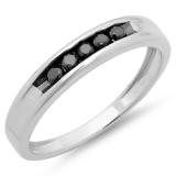 0.25 Carat (ctw) Sterling Silver Real Black Round Diamond Men's Channel Set 5 Stone Anniversary Wedding Band 1/4 CT