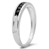 0.25 Carat (ctw) Sterling Silver Real Black Round Diamond Men's Channel Set 5 Stone Anniversary Wedding Band 1/4 CT