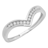 0.10 Carat (ctw) 10K White Gold White Round Real Diamond Wedding Stackable Band Anniversary Guard Chevron Ring 1/10 CT