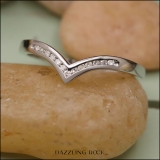 0.10 Carat (ctw) 10K White Gold White Round Real Diamond Wedding Stackable Band Anniversary Guard Chevron Ring 1/10 CT