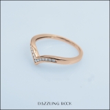 0.10 Carat (ctw) 14K Rose Gold White Round Real Diamond Wedding Stackable Band Anniversary Guard Chevron Ring 1/10 CT
