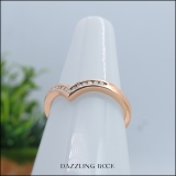 0.10 Carat (ctw) 14K Rose Gold White Round Real Diamond Wedding Stackable Band Anniversary Guard Chevron Ring 1/10 CT