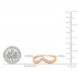 0.10 Carat (ctw) 14K Rose Gold White Round Real Diamond Wedding Stackable Band Anniversary Guard Chevron Ring 1/10 CT